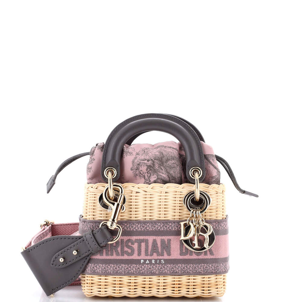 Christian Dior Mini Lady Dior Bag Wicker and Oblique Canvas